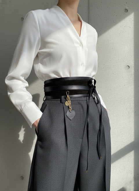 Cinturón OBI de Lujo en Cuero y Gamuza - Aplique personalizado