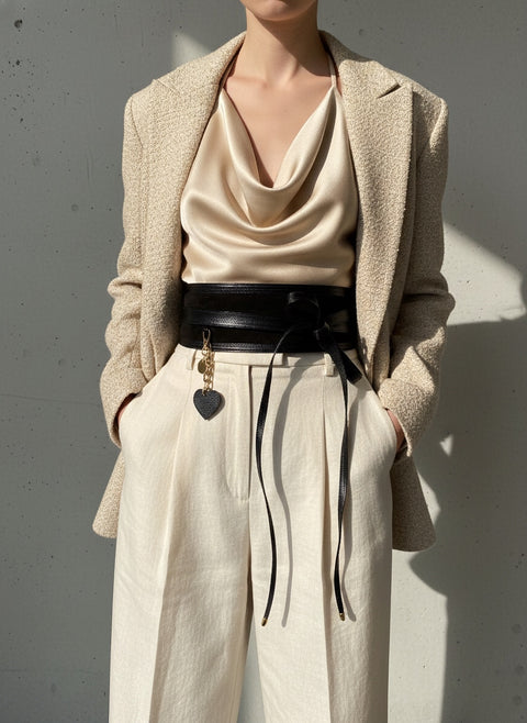 Cinturón OBI de Lujo en Cuero y Gamuza - Aplique personalizado