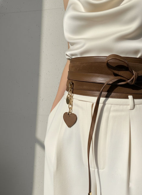 Cinturón OBI de Lujo en Cuero y Gamuza - Aplique personalizado