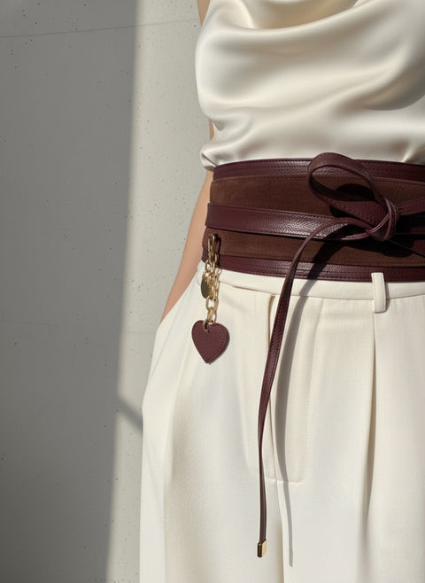 Cinturón OBI de Lujo en Cuero y Gamuza - Aplique personalizado