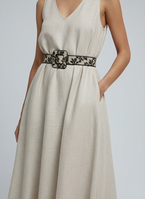 Cinturón flores negras 'Chic Textura' con Hebilla Estructural