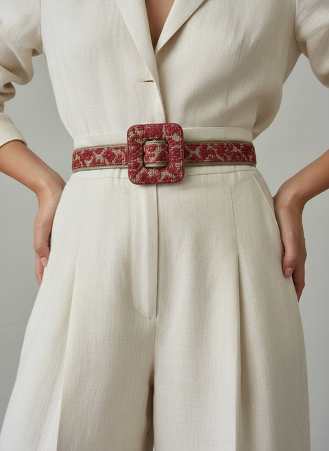 Cinturón flores azul celeste 'Chic Textura' con Hebilla Estructural