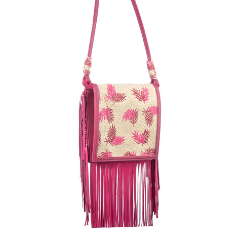 Bolso Flecos Hojas Fucsia