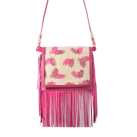 Bolso Flecos Hojas Fucsia